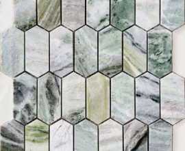 Мозаика Caramelle Mosaic Pietrine Hexagonal Onice Verde oliva POL long hex 38x86x7